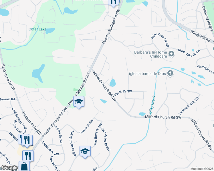 map of restaurants, bars, coffee shops, grocery stores, and more near 2431 Kingston Heath Way in Marietta