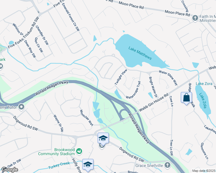 map of restaurants, bars, coffee shops, grocery stores, and more near 2553 Twilight View in Snellville