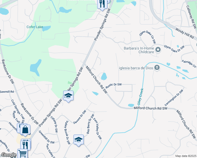 map of restaurants, bars, coffee shops, grocery stores, and more near 2431 Kingston Heath Way in Marietta