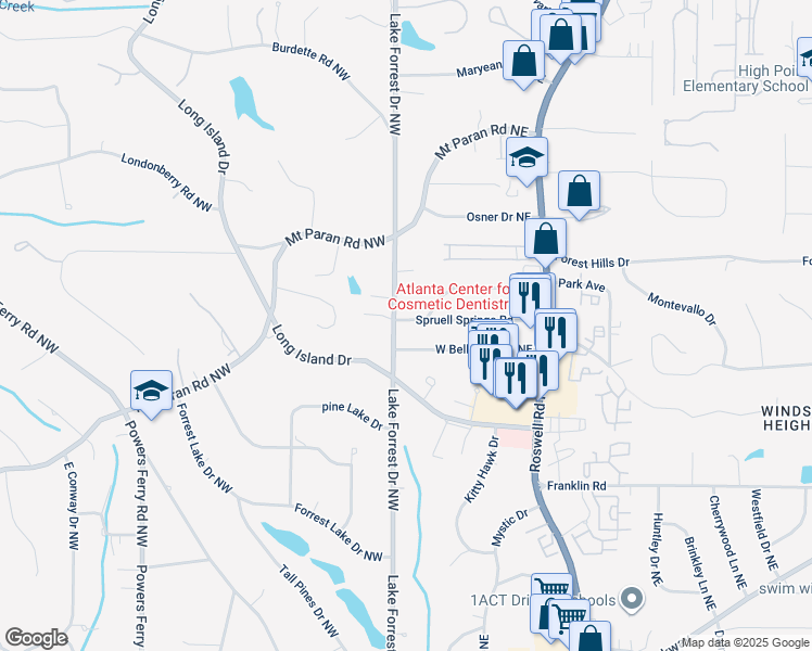 map of restaurants, bars, coffee shops, grocery stores, and more near 4975 West Belle Isle Road Northeast in Atlanta