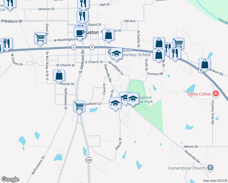 map of restaurants, bars, coffee shops, grocery stores, and more near 101 Evans Drive in Houston