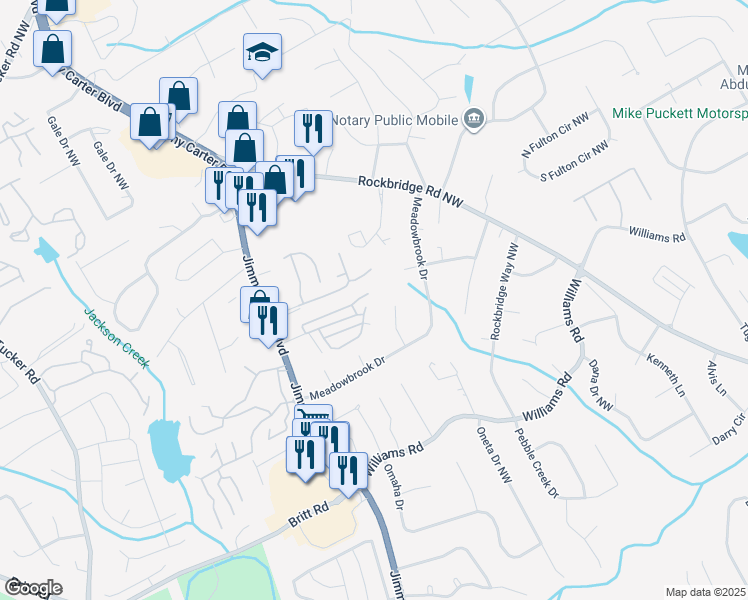 map of restaurants, bars, coffee shops, grocery stores, and more near 965 Dogwood Way Northwest in Norcross