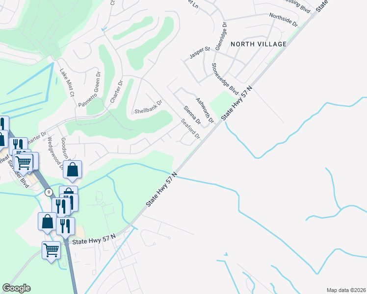 map of restaurants, bars, coffee shops, grocery stores, and more near 395 Wampee Road in Little River