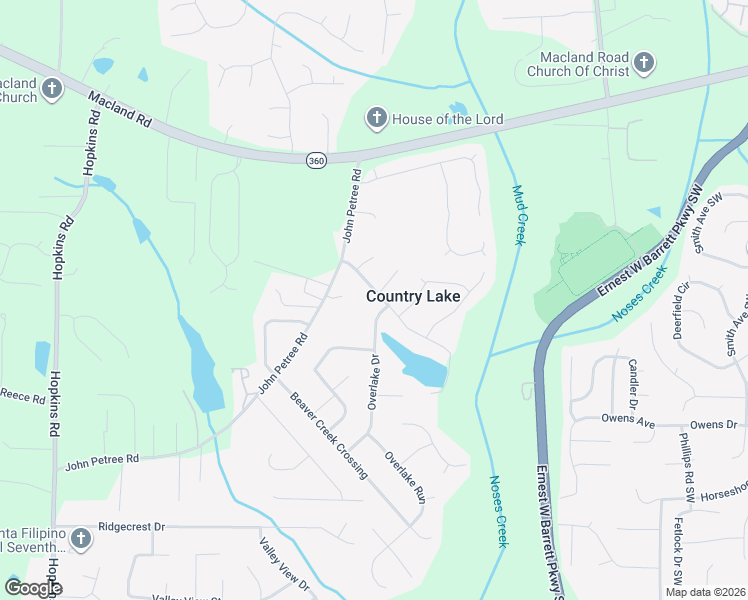 map of restaurants, bars, coffee shops, grocery stores, and more near 2554 Overlake Drive in Powder Springs