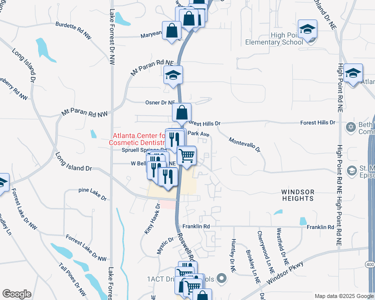 map of restaurants, bars, coffee shops, grocery stores, and more near 4975 Roswell Road Northeast in Atlanta
