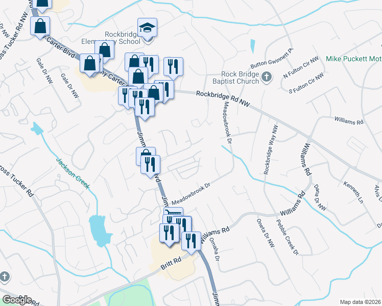 map of restaurants, bars, coffee shops, grocery stores, and more near 6102 Queen Anne Court in Norcross