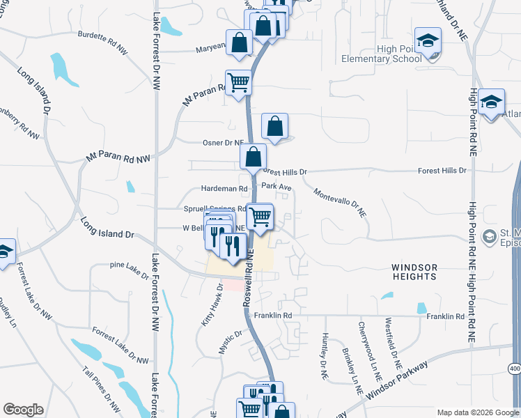 map of restaurants, bars, coffee shops, grocery stores, and more near 4975 Roswell Road Northeast in Atlanta