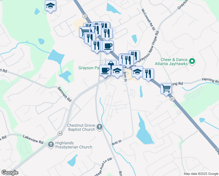 map of restaurants, bars, coffee shops, grocery stores, and more near 501 Pine Grove Avenue in Grayson