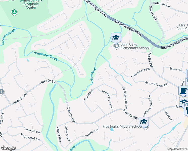 map of restaurants, bars, coffee shops, grocery stores, and more near 3366 Station Court in Lawrenceville
