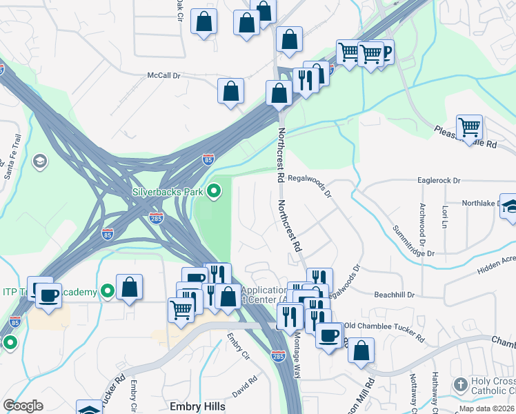 map of restaurants, bars, coffee shops, grocery stores, and more near 3349 Arbor Path Drive in Atlanta