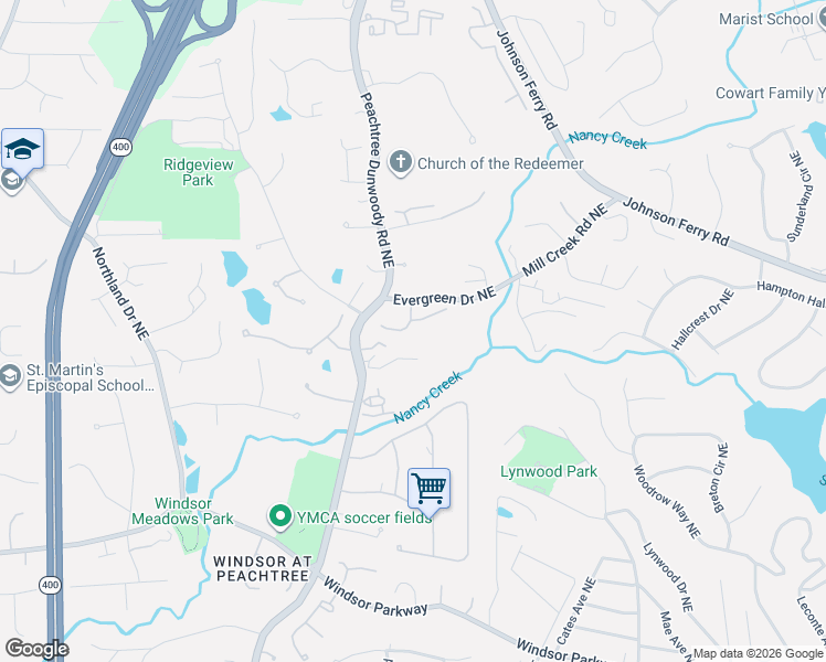 map of restaurants, bars, coffee shops, grocery stores, and more near 340 Craighead Drive Northeast in Atlanta