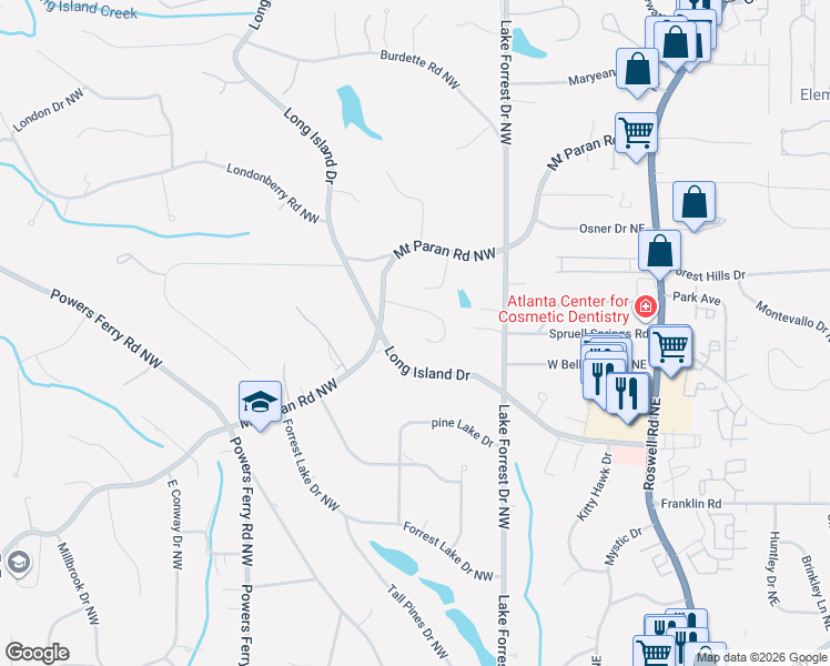 map of restaurants, bars, coffee shops, grocery stores, and more near 125 Helmsley Drive Northwest in Atlanta