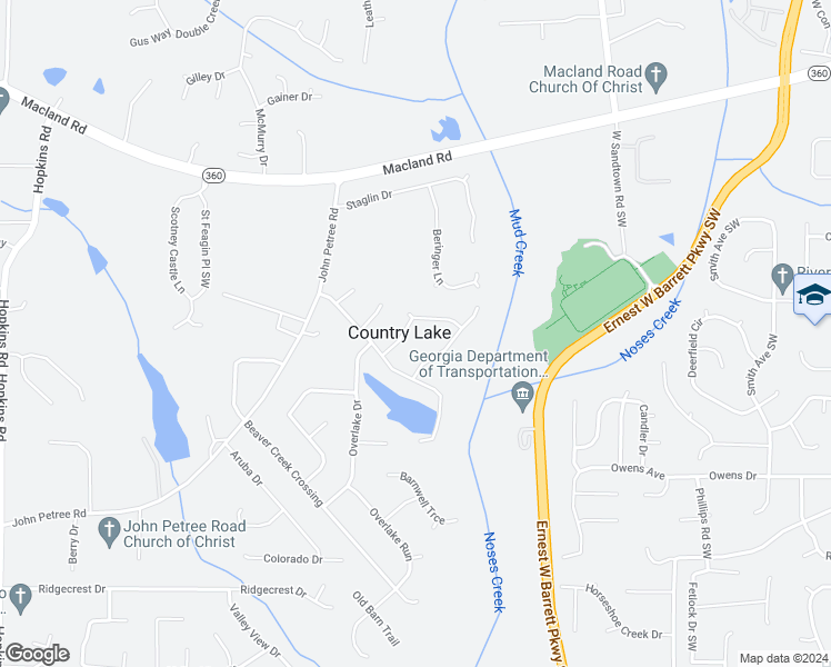 map of restaurants, bars, coffee shops, grocery stores, and more near 2531 Country Lake Circle in Powder Springs