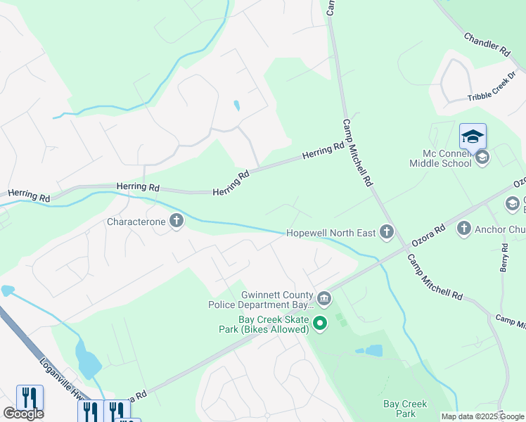 map of restaurants, bars, coffee shops, grocery stores, and more near 2474 Starfire Lane in Loganville