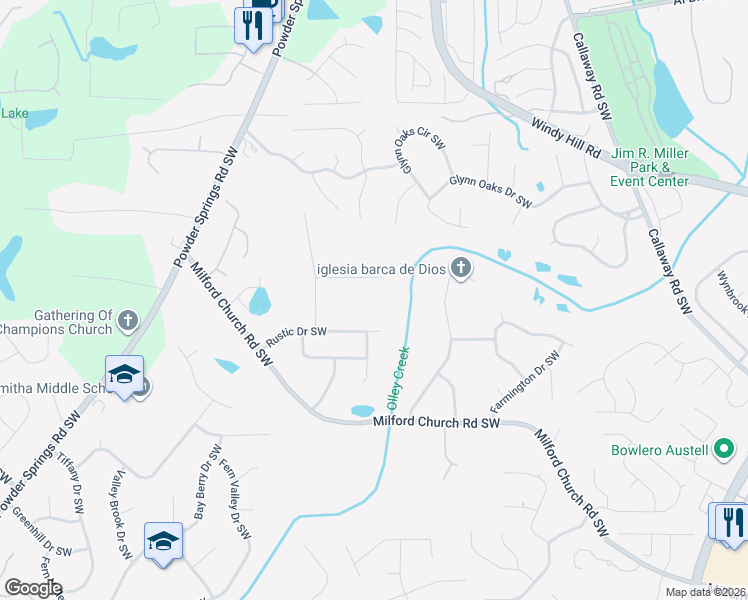 map of restaurants, bars, coffee shops, grocery stores, and more near 1639 Trail to Olley Southwest in Marietta