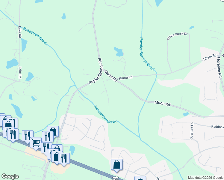map of restaurants, bars, coffee shops, grocery stores, and more near 32 High Pines Court East in Hiram