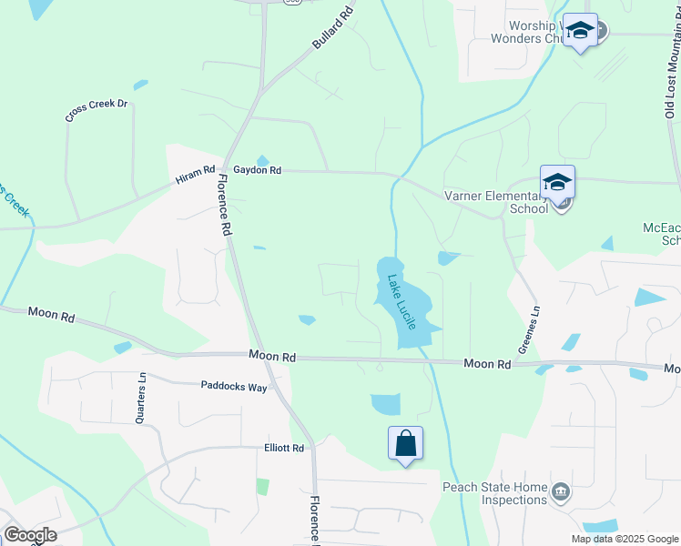 map of restaurants, bars, coffee shops, grocery stores, and more near 5186 Olive Branch Circle in Powder Springs