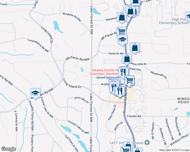 map of restaurants, bars, coffee shops, grocery stores, and more near 20 Spruell Springs Road in Atlanta