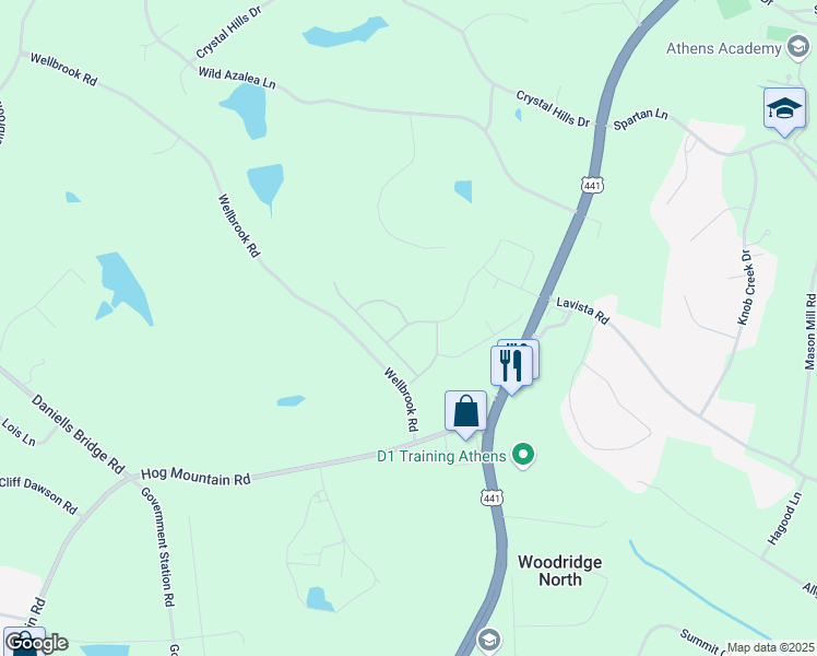 map of restaurants, bars, coffee shops, grocery stores, and more near 8021 Macon Highway in Athens