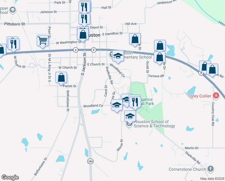 map of restaurants, bars, coffee shops, grocery stores, and more near 400-498 S Starkville St in Houston