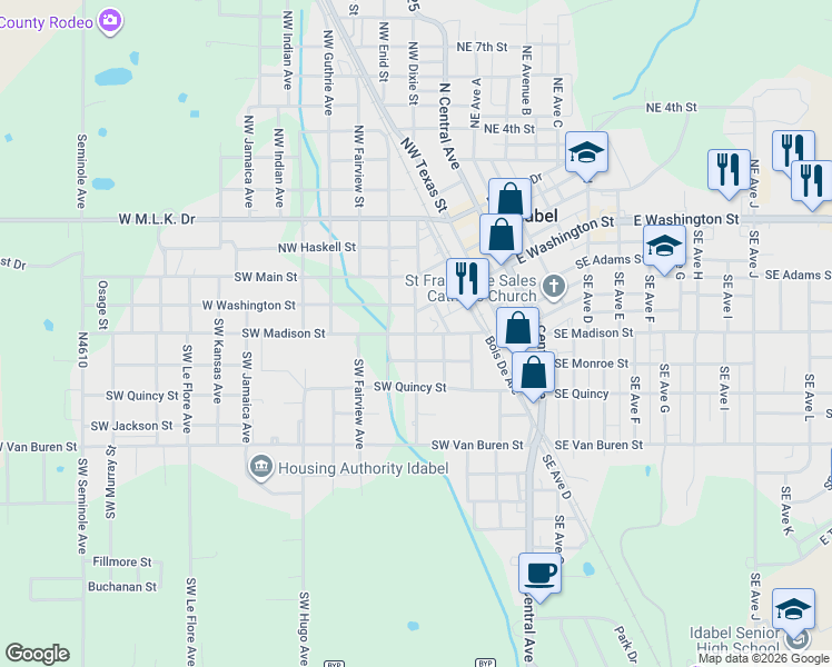 map of restaurants, bars, coffee shops, grocery stores, and more near 398 Southwest Dixie Avenue in Idabel