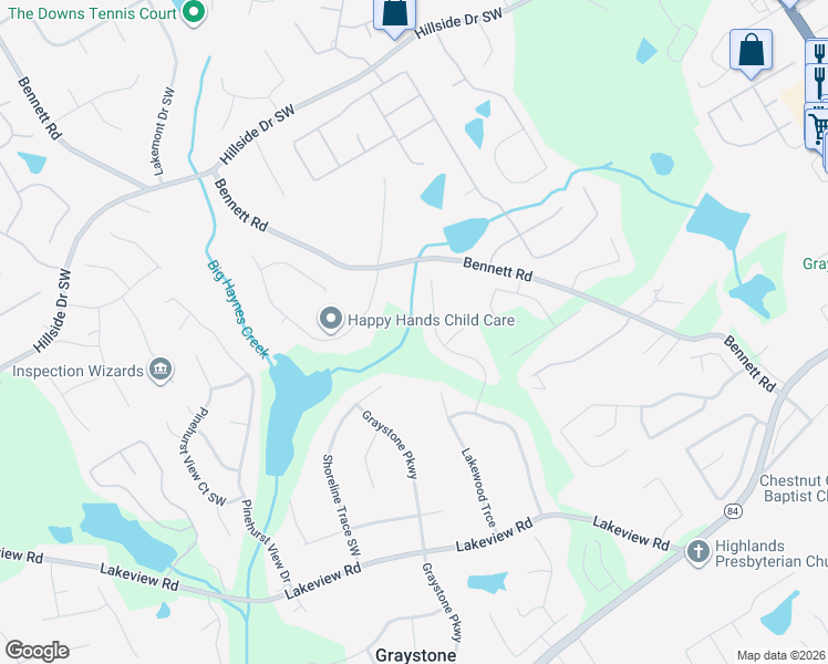map of restaurants, bars, coffee shops, grocery stores, and more near 1763 Waterton Trail in Grayson