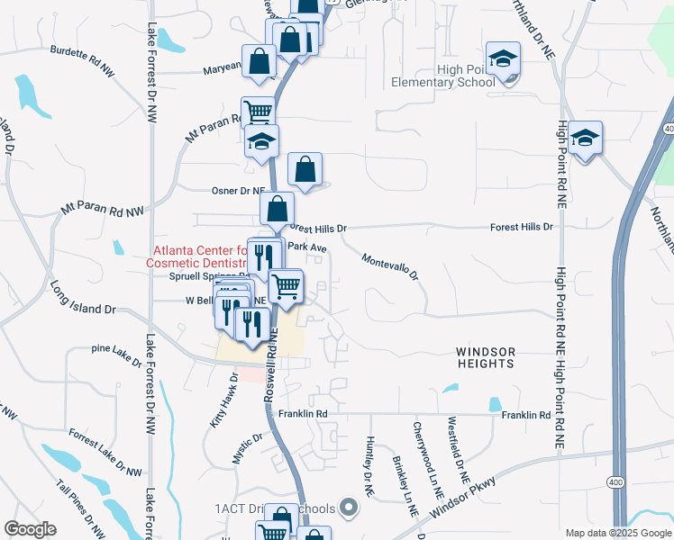 map of restaurants, bars, coffee shops, grocery stores, and more near 315 Montevallo Drive in Sandy Springs