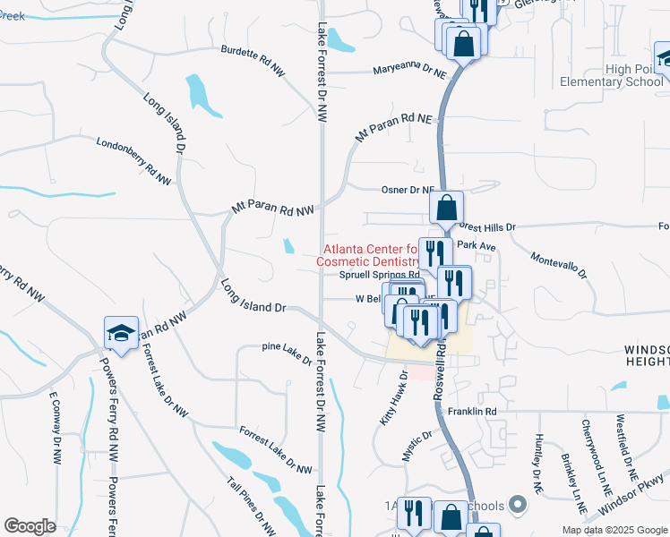 map of restaurants, bars, coffee shops, grocery stores, and more near 20 Spruell Springs Road in Atlanta