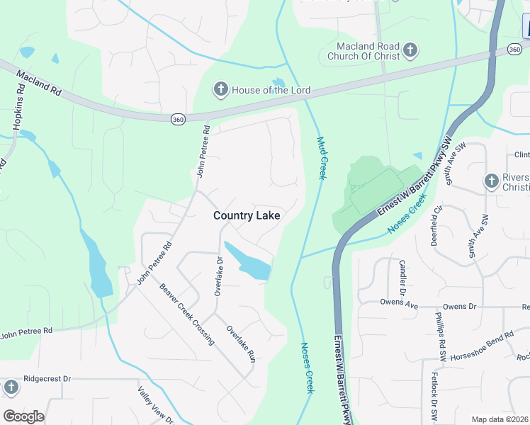 map of restaurants, bars, coffee shops, grocery stores, and more near 2526 Country Lake Circle in Powder Springs
