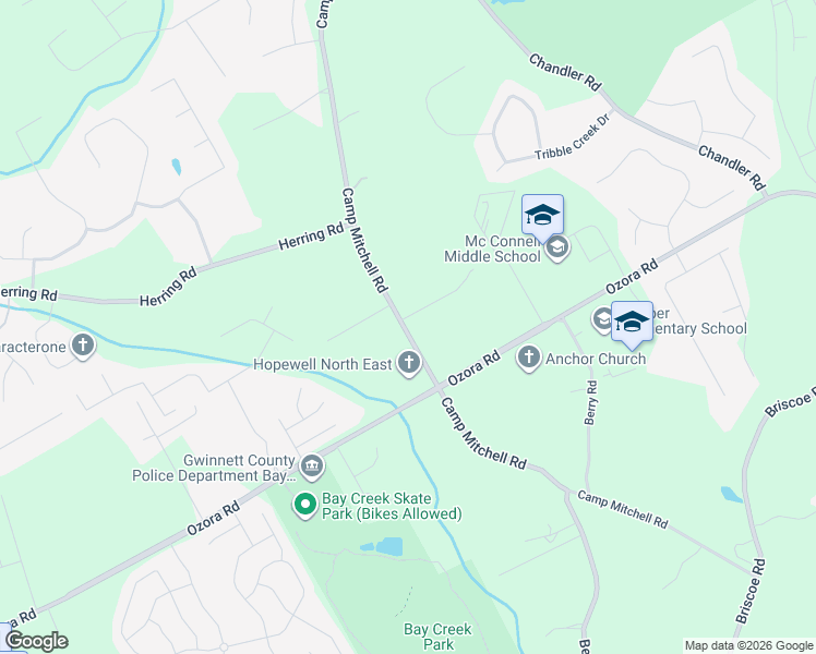 map of restaurants, bars, coffee shops, grocery stores, and more near 2670 Camp Mitchell Road in Grayson
