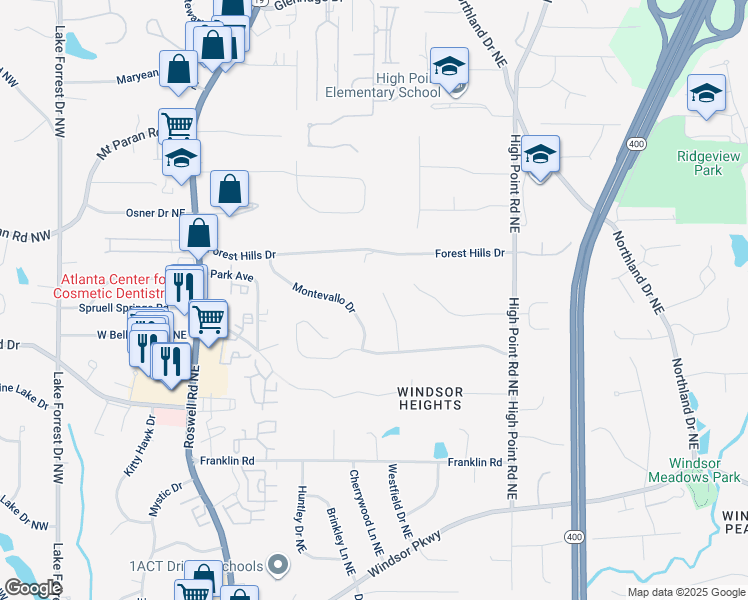 map of restaurants, bars, coffee shops, grocery stores, and more near 5020 Vallo Vista Court Northeast in Atlanta
