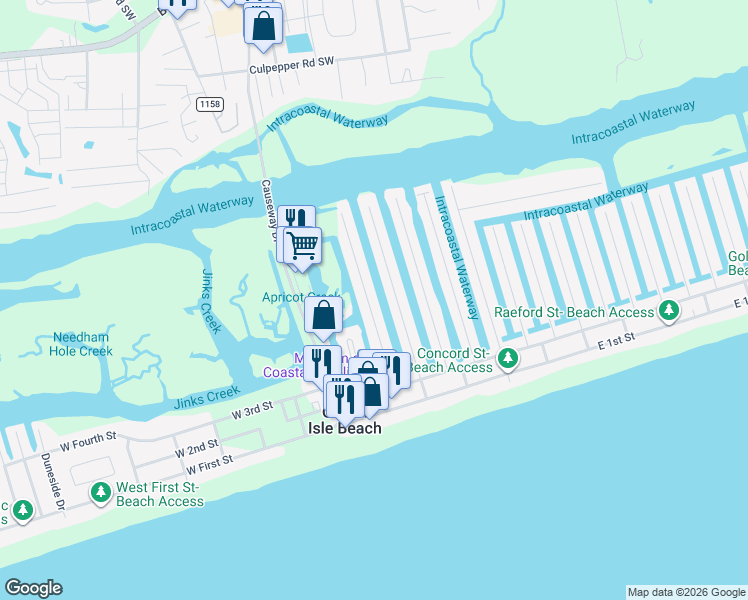 map of restaurants, bars, coffee shops, grocery stores, and more near 51 Monroe St in Ocean Isle Beach