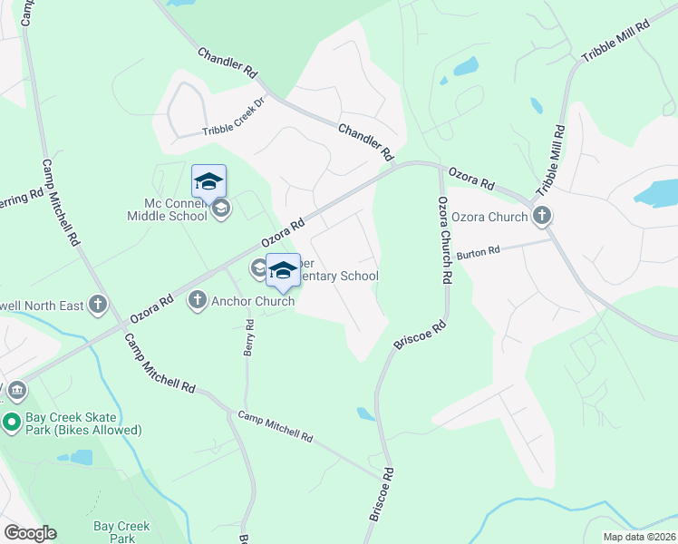map of restaurants, bars, coffee shops, grocery stores, and more near 3045 Parks Run in Loganville