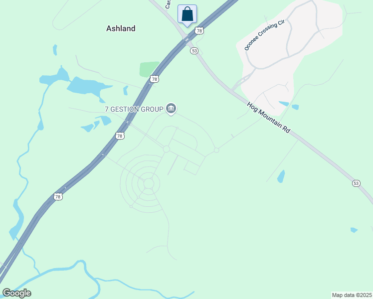 map of restaurants, bars, coffee shops, grocery stores, and more near 2629 Brookstone Crossing in Bogart