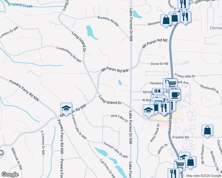map of restaurants, bars, coffee shops, grocery stores, and more near 140 Helmsley Drive Northwest in Atlanta