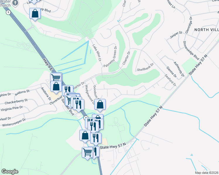 map of restaurants, bars, coffee shops, grocery stores, and more near 197 Wiltshire Court in Longs