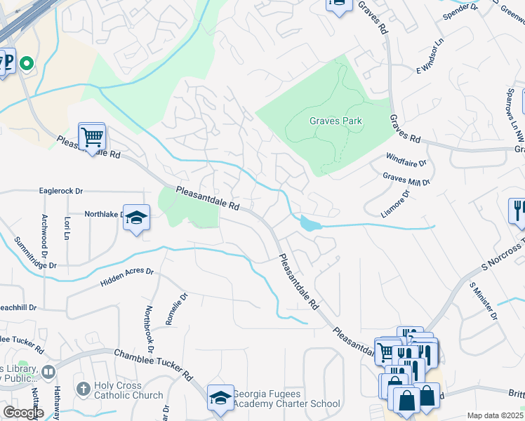 map of restaurants, bars, coffee shops, grocery stores, and more near 3444 Washington Way in Atlanta