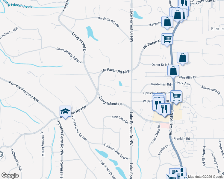 map of restaurants, bars, coffee shops, grocery stores, and more near 140 Helmsley Drive Northwest in Atlanta