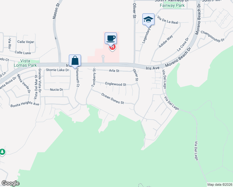 map of restaurants, bars, coffee shops, grocery stores, and more near 15683 Versailles Court in Moreno Valley