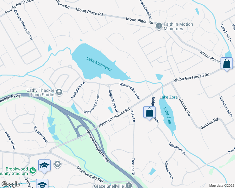 map of restaurants, bars, coffee shops, grocery stores, and more near 740 Pineberry Court in Grayson