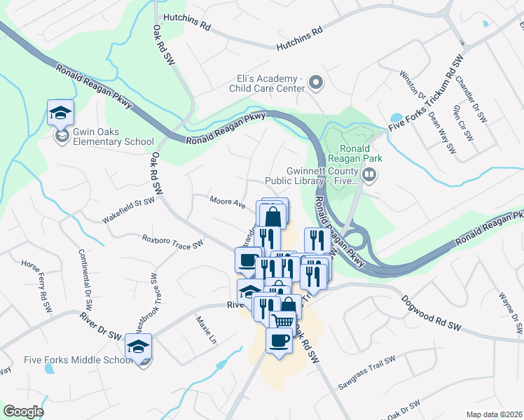 map of restaurants, bars, coffee shops, grocery stores, and more near 2908 Kelly Court in Lawrenceville