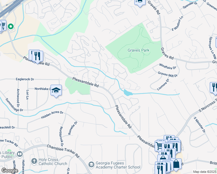 map of restaurants, bars, coffee shops, grocery stores, and more near 3444 Washington Way in Atlanta