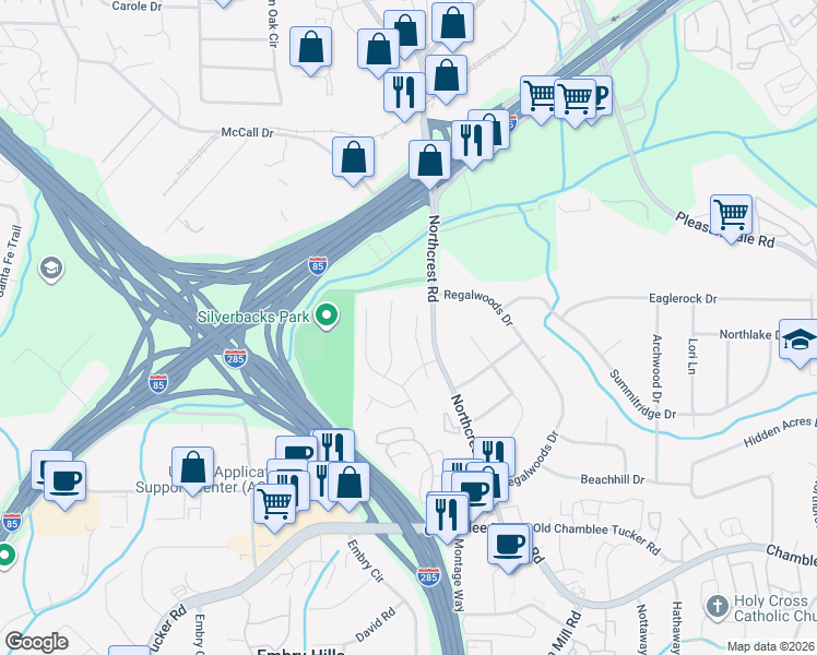 map of restaurants, bars, coffee shops, grocery stores, and more near 3393 Arbor Path Drive in Atlanta