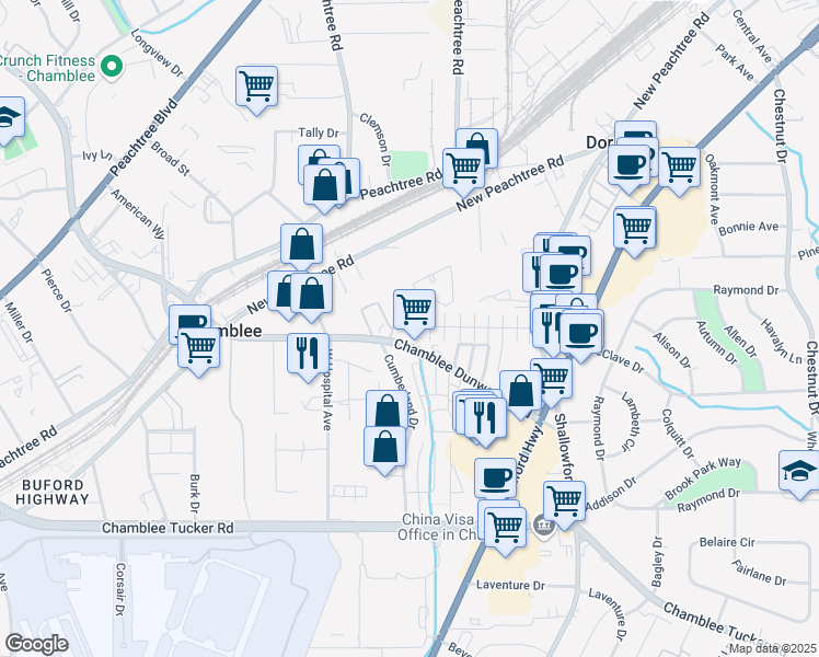 map of restaurants, bars, coffee shops, grocery stores, and more near 3245 Chamblee Dunwoody Road in Atlanta