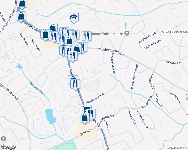 map of restaurants, bars, coffee shops, grocery stores, and more near 6051 WinterGreen Road Northwest in Norcross
