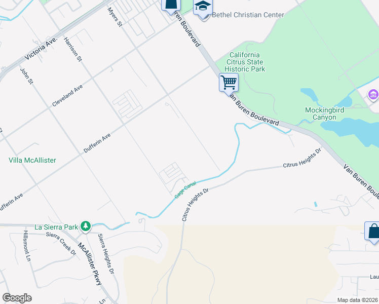 map of restaurants, bars, coffee shops, grocery stores, and more near 2080 Myers Street in Riverside