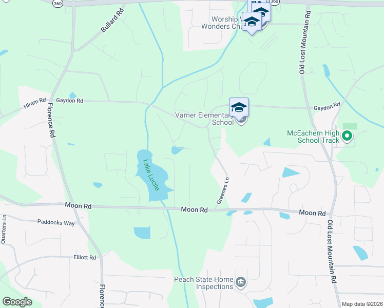 map of restaurants, bars, coffee shops, grocery stores, and more near 4845 China Berry Drive in Powder Springs