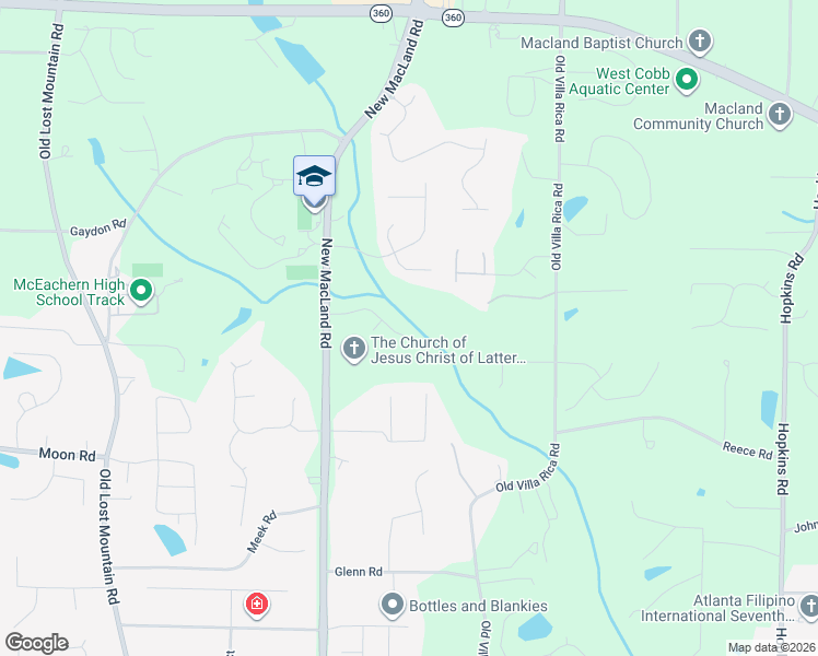 map of restaurants, bars, coffee shops, grocery stores, and more near 2561 Bethany Lane in Powder Springs