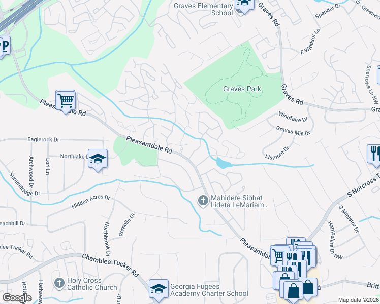 map of restaurants, bars, coffee shops, grocery stores, and more near 3464 Washington Way in Doraville