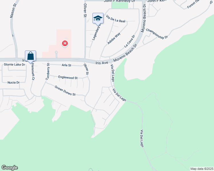 map of restaurants, bars, coffee shops, grocery stores, and more near 27680 Callander Street in Moreno Valley